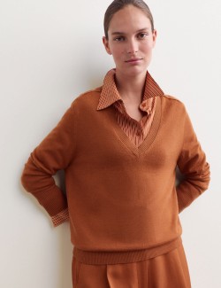 Merino Wool with Silk V-Neck Jumper