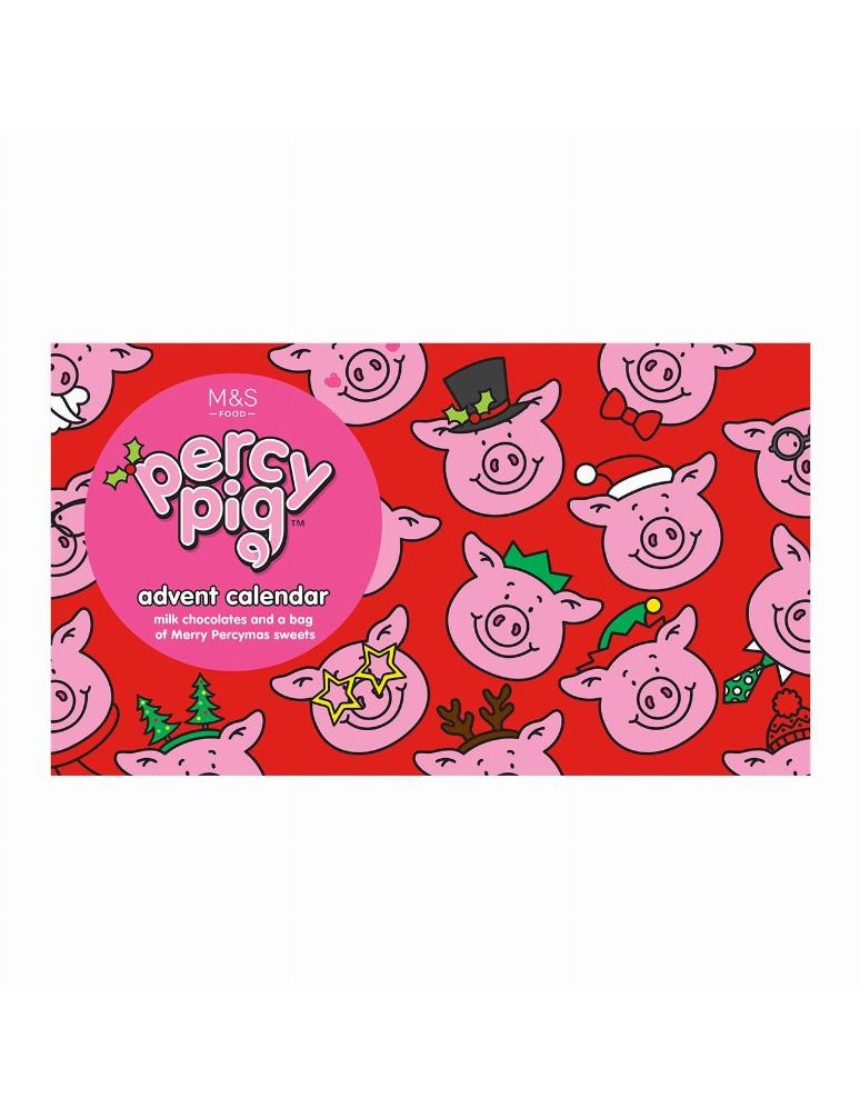 Adventní kalendář se sáčkem měkkých ovocných žvýkacích bonbónů Percy Pig™ s ovocnými šťávami a 24 formovanými kousky mléčné čoko