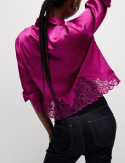 Satin Button Through Lace Detail Shirt