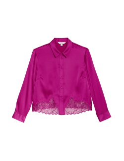 Satin Button Through Lace Detail Shirt