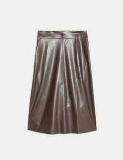 Leather Look Midi A-Line Skirt