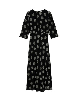 Printed Round Neck Midaxi Column Dress