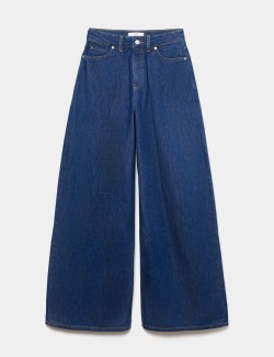 High Waisted Pleat Front Wide Leg Jeans