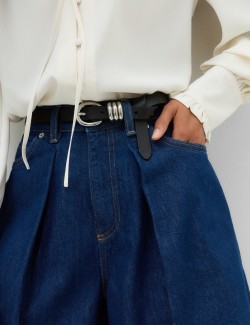 High Waisted Pleat Front Wide Leg Jeans