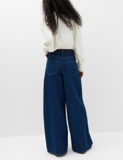 High Waisted Pleat Front Wide Leg Jeans