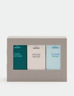 Dárkové trio toaletních vod Discover – Cool Vetiver, Spiced Wood a Ocean Musk