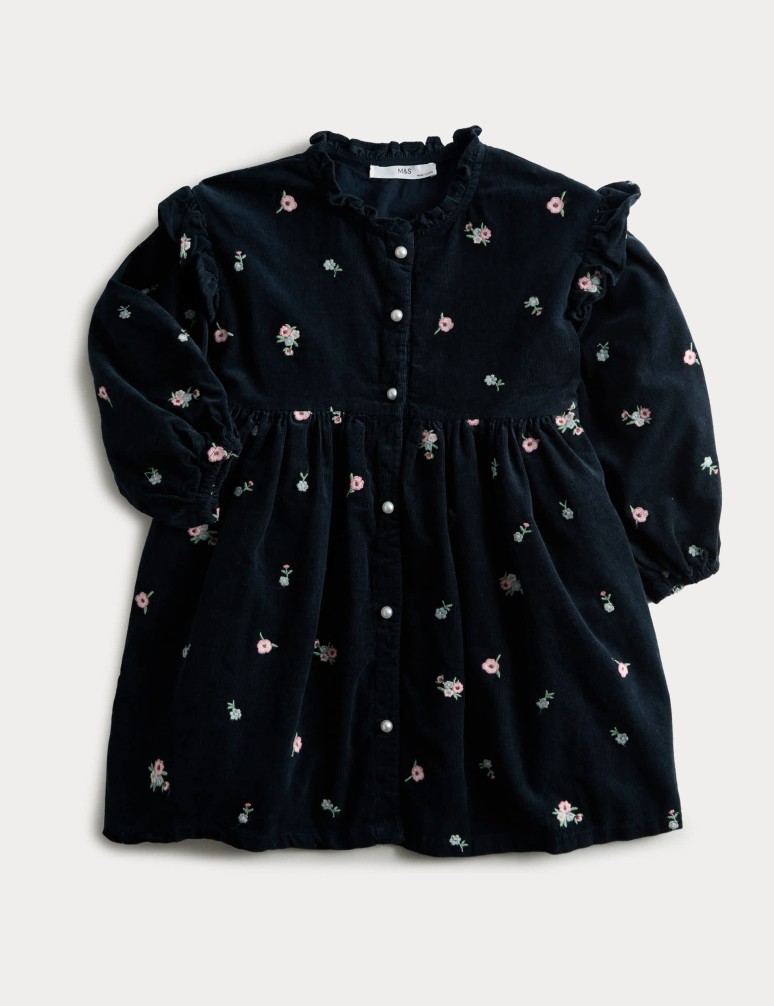 Pure Cotton Embroidered Corduroy Dress (1-8 Yrs)