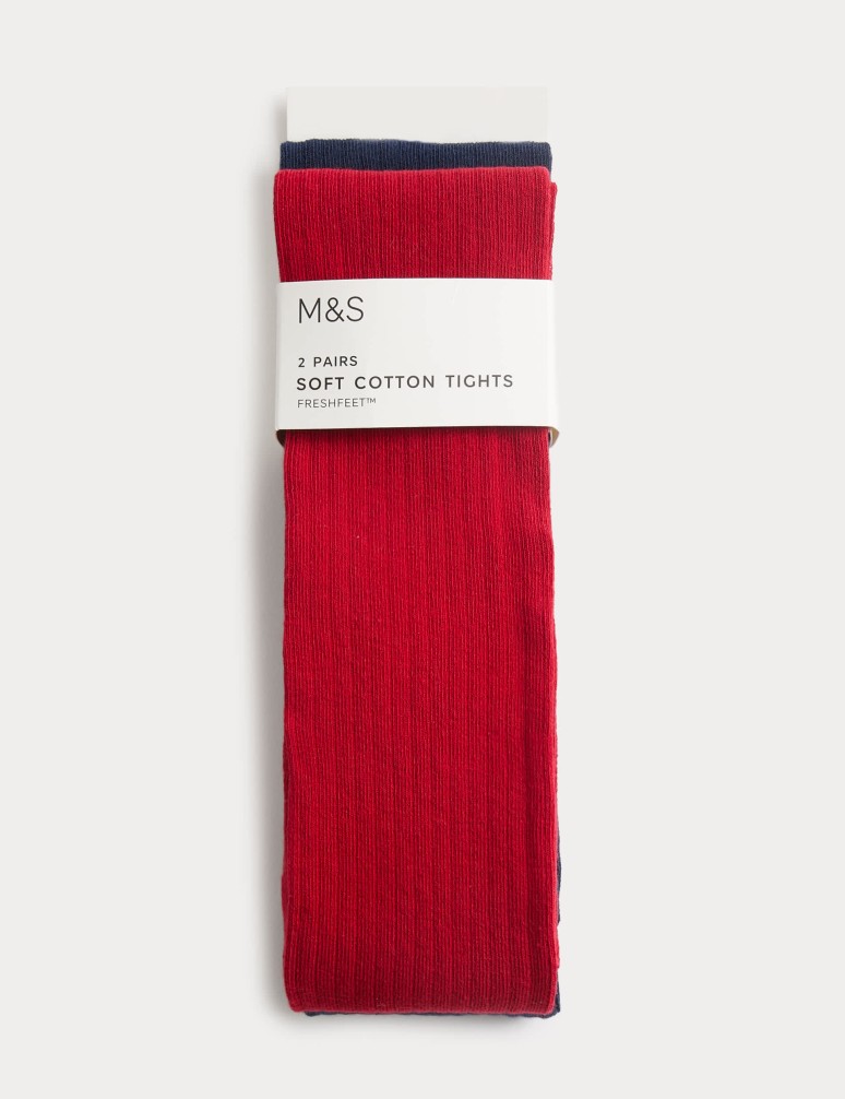 2 Pack Cotton Rich Ribbed Tights (2-14 Yrs)