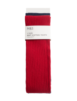 2 Pack Cotton Rich Ribbed Tights (2-14 Yrs)