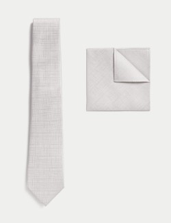 Textured Pure Silk Tie & Pocket Square Set