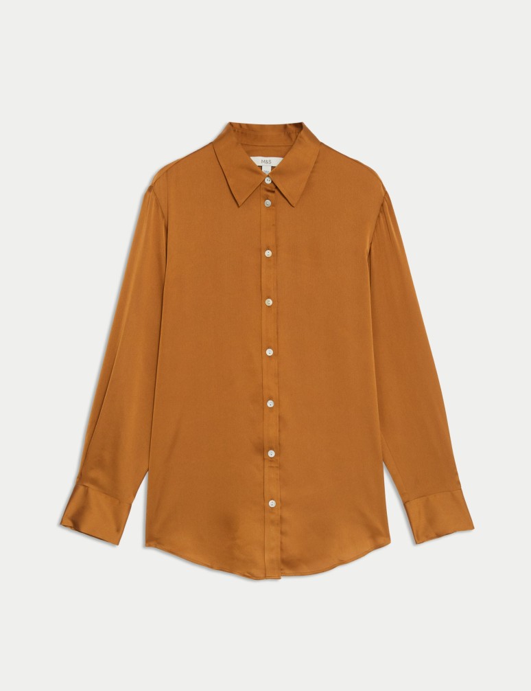 Satin Collared Button Through Shirt