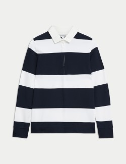 Striped Collared Long Sleeve Rugby Top