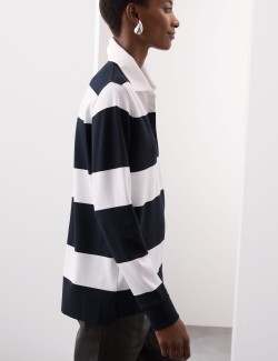 Striped Collared Long Sleeve Rugby Top