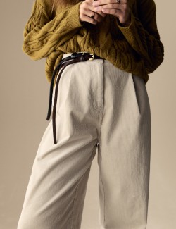 Cord Pleat Front Relaxed Trousers with Modal