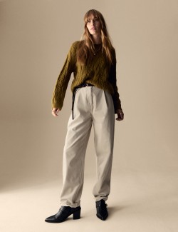 Cord Pleat Front Relaxed Trousers with Modal