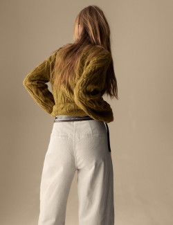 Cord Pleat Front Relaxed Trousers with Modal