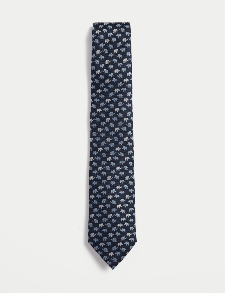 Elephant Print Pure Silk Tie