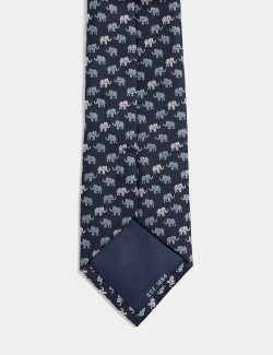 Elephant Print Pure Silk Tie