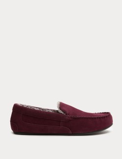 Suede Fleece Lined Moccasin Slippers