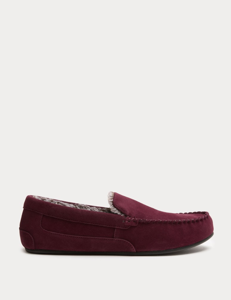 Suede Fleece Lined Moccasin Slippers