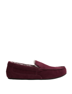Suede Fleece Lined Moccasin Slippers