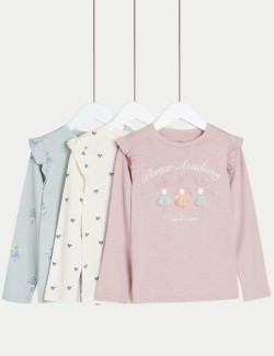 3pk Pure Cotton Ballet Print Tops (2-8 Yrs)