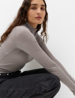 Wool Touch Layering Slim Roll Neck Top