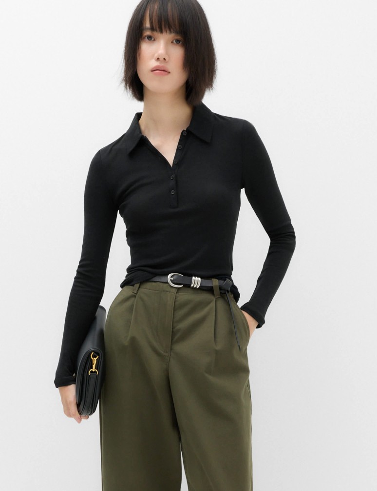 Wool Touch Layering Slim Collared Polo Shirt