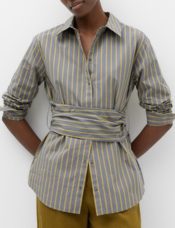 Pure Cotton Striped Tie Waisted Shirt