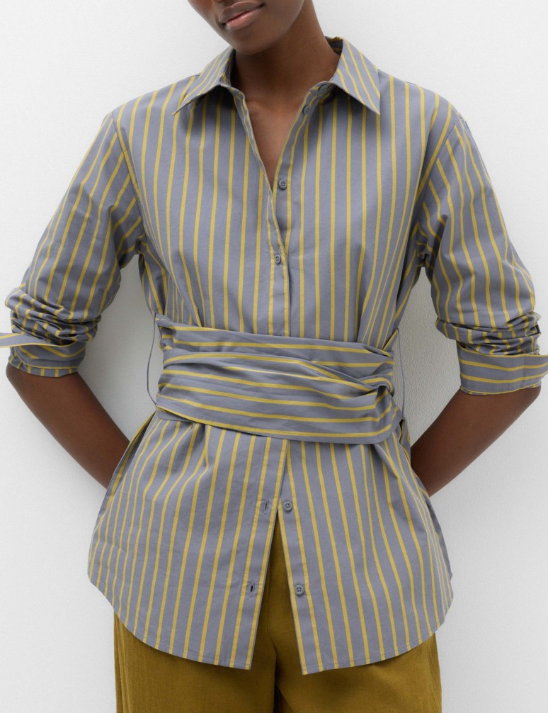 Pure Cotton Striped Tie Waisted Shirt
