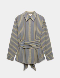 Pure Cotton Striped Tie Waisted Shirt