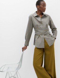 Pure Cotton Striped Tie Waisted Shirt