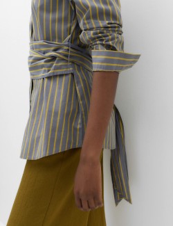Pure Cotton Striped Tie Waisted Shirt