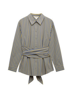 Pure Cotton Striped Tie Waisted Shirt