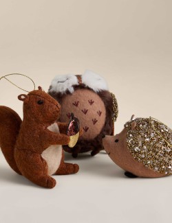 3 Pack Felt Woodland Animal Tree Decorations