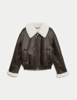 Faux Shearling Collared Bomber Jacket