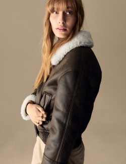 Faux Shearling Collared Bomber Jacket