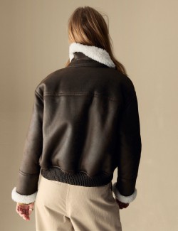 Faux Shearling Collared Bomber Jacket