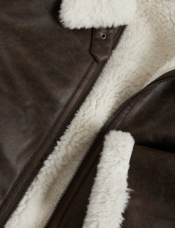 Faux Shearling Collared Bomber Jacket