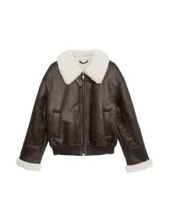 Faux Shearling Collared Bomber Jacket