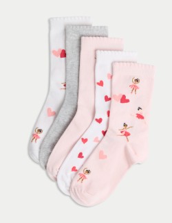 5pk Cotton Rich Ballerina Socks (6 Small - 7 Large)