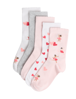 5pk Cotton Rich Ballerina Socks (6 Small - 7 Large)