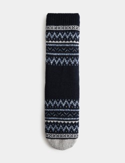 Domácí ponožky/přezůvky ze směsi vlny s vzorem Fair Isle