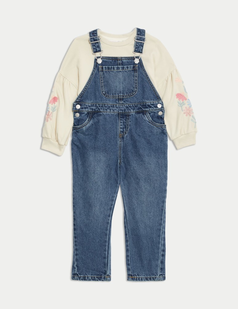 2pc Denim Dungaree and Sweatshirt Outfit (2-8 Yrs)