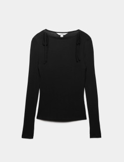 Tie Shoulder Long Sleeve Top With Wool