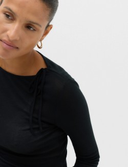 Tie Shoulder Long Sleeve Top With Wool