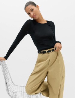 Tie Shoulder Long Sleeve Top With Wool