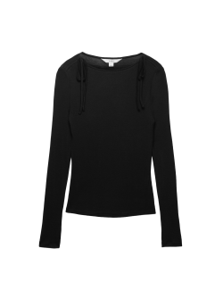 Tie Shoulder Long Sleeve Top With Wool