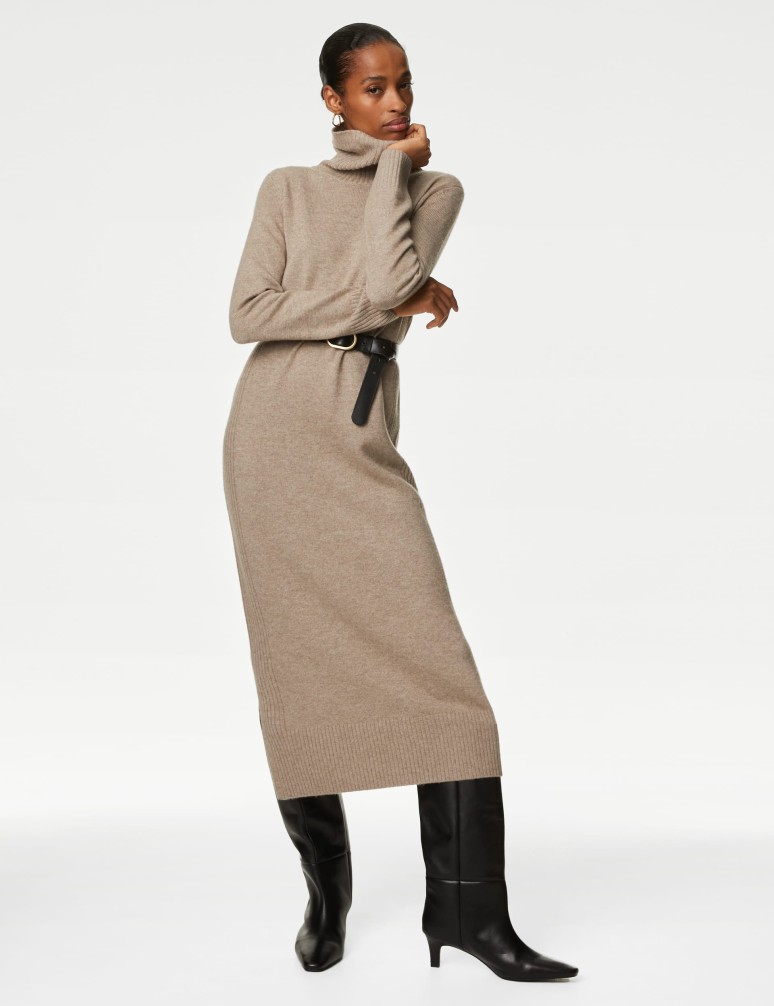 Merino Wool Rich Knitted Dress with Cashmere