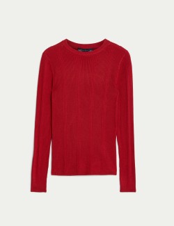 Ribbed Crew Neck Fitted Knitted Top